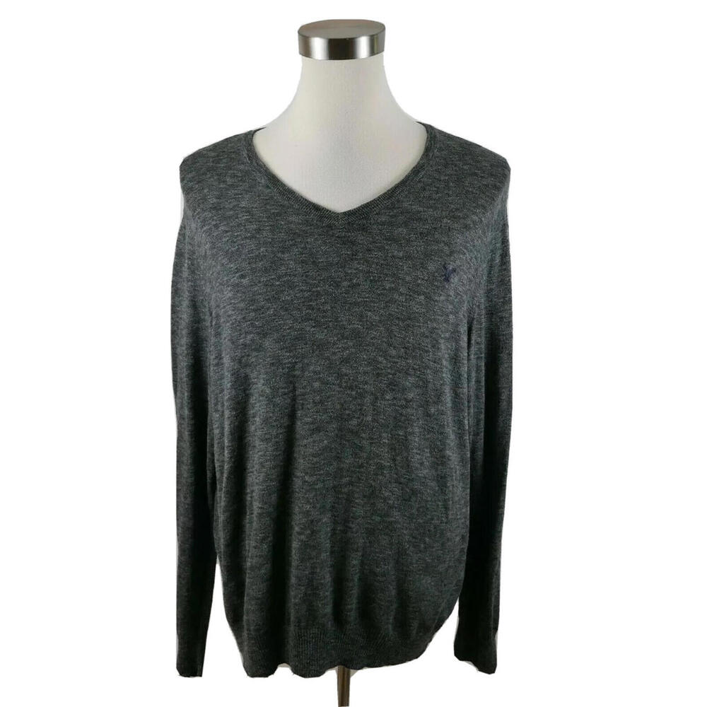 American Eagle Mens Cotton Athletic Fit V Neck Heather Dark Gray Sweater XL